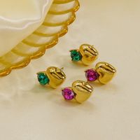 1 Pair Vintage Style Geometric Color Block Heart Shape 304 Stainless Steel Zircon 14K Gold Plated Ear Studs main image 3