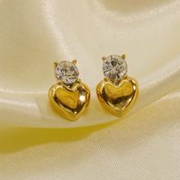 1 Pair Vintage Style Geometric Color Block Heart Shape 304 Stainless Steel Zircon 14K Gold Plated Ear Studs main image 4