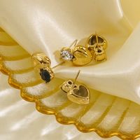 1 Pair Vintage Style Geometric Color Block Heart Shape 304 Stainless Steel Zircon 14K Gold Plated Ear Studs main image 5