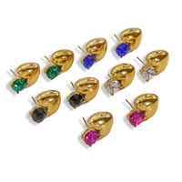 1 Pair Vintage Style Geometric Color Block Heart Shape 304 Stainless Steel Zircon 14K Gold Plated Ear Studs main image 6