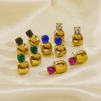 1 Pair Vintage Style Geometric Square Plating Inlay 304 Stainless Steel Zircon 14K Gold Plated Ear Studs main image 1
