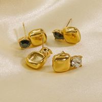 1 Pair Vintage Style Geometric Square Plating Inlay 304 Stainless Steel Zircon 14K Gold Plated Ear Studs main image 3