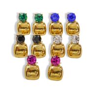 1 Pair Vintage Style Geometric Square Plating Inlay 304 Stainless Steel Zircon 14K Gold Plated Ear Studs main image 6