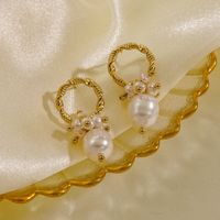 1 Pair Vintage Style Geometric Solid Color 304 Stainless Steel Freshwater Pearl Pearl 14K Gold Plated Drop Earrings main image 3