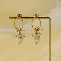 1 Pair Vintage Style Geometric Solid Color 304 Stainless Steel Freshwater Pearl Pearl 14K Gold Plated Drop Earrings main image 4