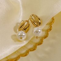 1 Pair Vintage Style Geometric Solid Color 304 Stainless Steel Freshwater Pearl Pearl 14K Gold Plated Drop Earrings main image 5