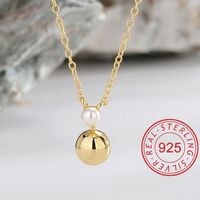 Sterling Silver 18K Gold Plated IG Style Elegant Lady Inlay Four Leaf Clover Round Rhinestones Pearl Pendant Necklace main image 6