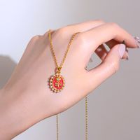 304 Stainless Steel Copper 18K Gold Plated Elegant Romantic Epoxy Plating Inlay Rose Artificial Pearls Zircon Pendant Necklace main image 5