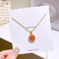 304 Stainless Steel Copper 18K Gold Plated Elegant Romantic Epoxy Plating Inlay Rose Artificial Pearls Zircon Pendant Necklace main image 4