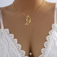 Acero Titanio Chapados en oro de 18k Elegante Enchapado Color Sólido Mariposa Collar Colgante main image 5