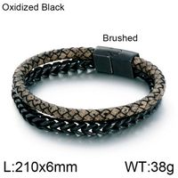Hip-Hop Retro Color Block Pu Leather Titanium Steel Braid Men's Bracelets sku image 1