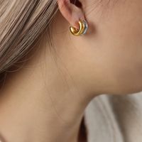 1 Pair Casual Elegant Simple Style C Shape Layered Patchwork Plating Titanium Steel 18k Gold Plated Ear Studs main image 6