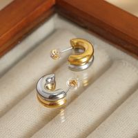 1 Pair Casual Elegant Simple Style C Shape Layered Patchwork Plating Titanium Steel 18k Gold Plated Ear Studs main image 3