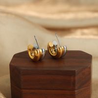 1 Pair Casual Elegant Simple Style C Shape Layered Patchwork Plating Titanium Steel 18k Gold Plated Ear Studs main image 7