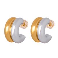 1 Pair Casual Elegant Simple Style C Shape Layered Patchwork Plating Titanium Steel 18k Gold Plated Ear Studs main image 8