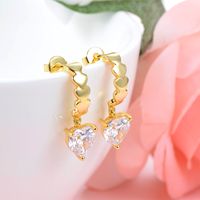 1 Pair Simple Style Heart Shape Inlay Brass Artificial Diamond Drop Earrings main image 3