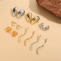 1 Pair Vintage Style Water Droplets Waves Solid Color Polishing Plating Copper 14k Gold Plated White Gold Plated Ear Studs main image 4