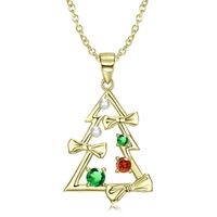 Cute Christmas Tree Bow Knot Sterling Silver Plating Inlay Zircon Pendant Necklace main image 1