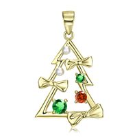 Cute Christmas Tree Bow Knot Sterling Silver Plating Inlay Zircon Pendant Necklace main image 3
