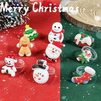 Cartoon Style Santa Claus Gingerbread Snowman Arylic Wholesale Rings main image 1
