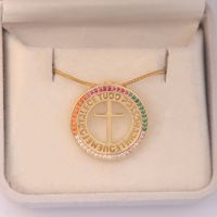 Ig Style Vintage Style Cross Stainless Steel Artificial Gemstones Copper Plating Inlay Zircon 18k Gold Plated Pendant Necklace main image 5