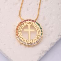 Ig Style Vintage Style Cross Stainless Steel Artificial Gemstones Copper Plating Inlay Zircon 18k Gold Plated Pendant Necklace main image 4