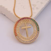 Ig Style Vintage Style Cross Stainless Steel Artificial Gemstones Copper Plating Inlay Zircon 18k Gold Plated Pendant Necklace main image 1