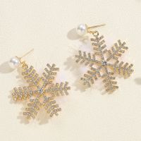 1 Paire Mignon Sucré Père Noël Flocon De Neige Émail Placage Incruster Alliage Strass Or Boucles D'oreilles sku image 2