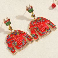 1 Pair Cute Sweet Santa Claus Snowflake Enamel Plating Inlay Alloy Rhinestones Gold Drop Earrings sku image 3