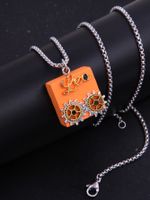 Wholesale Cute Robot Stainless Steel Alloy Wood Pendant Necklace sku image 7