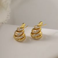 1 Pair Simple Style C Shape Water Droplets Solid Color Plating Inlay Copper Zircon 18k Gold Plated Ear Studs sku image 2