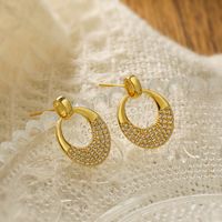 1 Pair Simple Style C Shape Water Droplets Solid Color Plating Inlay Copper Zircon 18k Gold Plated Ear Studs sku image 3