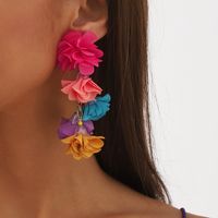 1 Pair Vintage Style Color Block Flower Cloth Drop Earrings main image 1