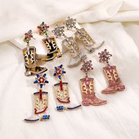 1 Pair Cowboy Style Simple Style Boots Plating Inlay Alloy Rhinestones Drop Earrings main image 3
