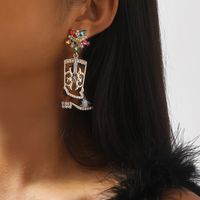 1 Pair Cowboy Style Simple Style Boots Plating Inlay Alloy Rhinestones Drop Earrings main image 1