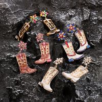 1 Pair Cowboy Style Simple Style Boots Plating Inlay Alloy Rhinestones Drop Earrings main image 5