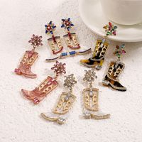 1 Pair Cowboy Style Simple Style Boots Plating Inlay Alloy Rhinestones Drop Earrings main image 4