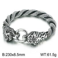 Estilo Vintage Tigre Continuar Piel De Vaca Acero Titanio Tejido De Punto Hombres Pulsera main image 5