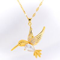 Acero Inoxidable Chapados en oro de 18k Estilo Vintage Enchapado Embutido Pájaro Diamantes De Imitación Circón Collar Colgante main image 9