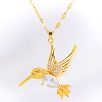 Acier Inoxydable Plaqué Or 18K Style Vintage Placage Incruster Oiseau Strass Zircon Pendentif main image 9