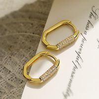 1 Pair Simple Style Geometric Leaves Plating Inlay Copper Zircon 18k Gold Plated Hoop Earrings sku image 4