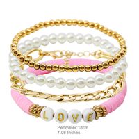 Casual Vacation Letter Artificial Pearl Alloy Soft Clay Beaded Gold Plated Women's Bracelets sku image 1