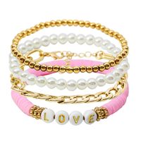 Casual Vacation Letter Artificial Pearl Alloy Soft Clay Beaded Gold Plated Women's Bracelets main image 6