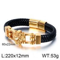 Hip-Hop Punk Lion Cowhide Titanium Steel Plating 18K Gold Plated Men's Bracelets main image 6