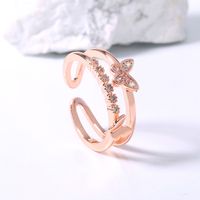Fashion Irregular Square Double Row Color Zircon Opening Copper Ring sku image 8