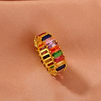 Fashion Irregular Square Double Row Color Zircon Opening Copper Ring sku image 9