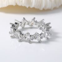 Fashion Irregular Square Double Row Color Zircon Opening Copper Ring sku image 11