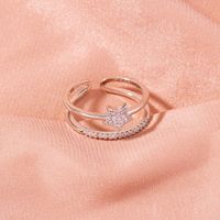 Fashion Irregular Square Double Row Color Zircon Opening Copper Ring sku image 6