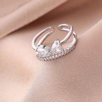 Fashion Irregular Square Double Row Color Zircon Opening Copper Ring sku image 3