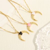 Simple Style Moon Copper Enamel Plating Inlay Zircon 18k Gold Plated Pendant Necklace main image 1